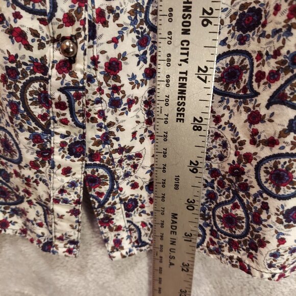 Daniel Rain Blouse womens 1x Peasant roll tab floral tie tassels silver buttons - Picture 6 of 15